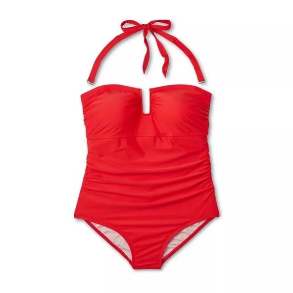 Kona Sol Other - Kona Sol Womens Solid Red U-Wire Full Coverage Bandeau Halter Swimsuit